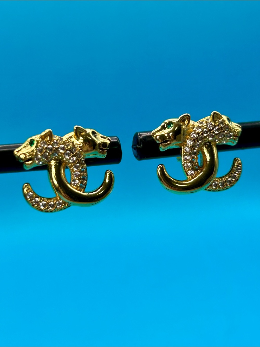 Gold Crystal Panther Motif Stud Earrings - Luxury-Inspired Non Tarnish 14KPlated